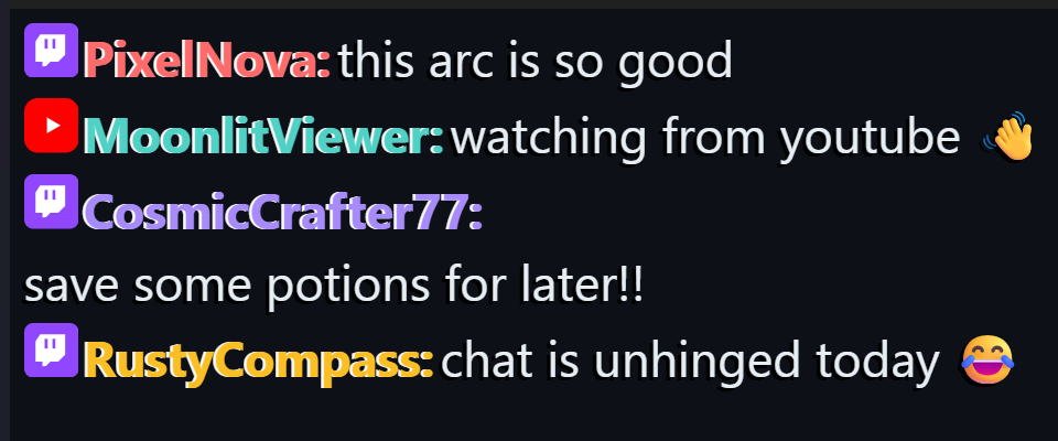 Chat overlay widget showing Twitch and YouTube messages together