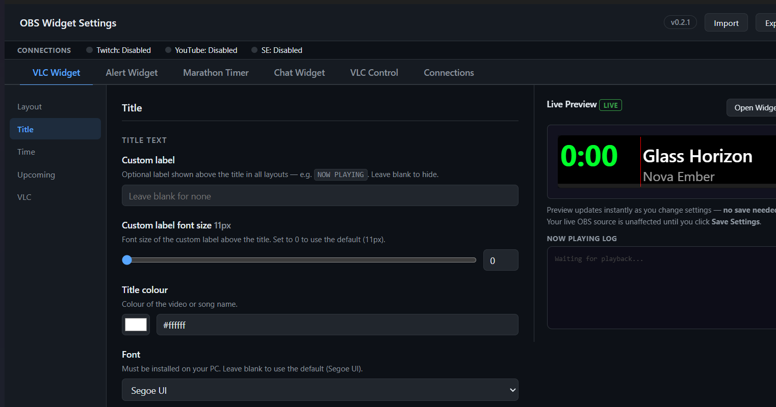 Browser-based settings page with live preview and no config file editing